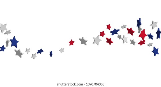 4th of July. Abstract background of falling red, blue, white stars in the colors of the United States, the patriotic stars of America confetti. USA banner background. Vector illustration