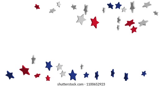 4th of July. Abstract background of falling red, blue, white stars in the colors of the United States, the patriotic stars of America confetti. USA banner background. Vector illustration