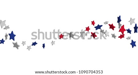 4th of July. Abstract background of falling red, blue, white stars in the colors of the United States, the patriotic stars of America confetti. USA banner background. Vector illustration