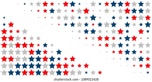 4th of July. Abstract background of red, blue, white stars in the colors of the United States, the patriotic stars of America. Vector illustration.