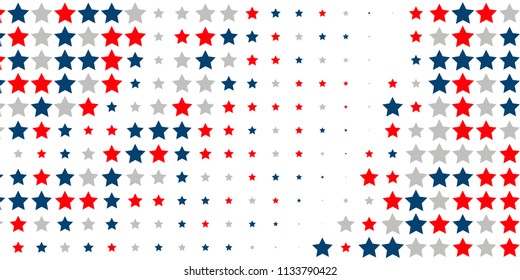 4th of July. Abstract background of red, blue, white stars in the colors of the United States, the patriotic stars of America. Vector illustration.