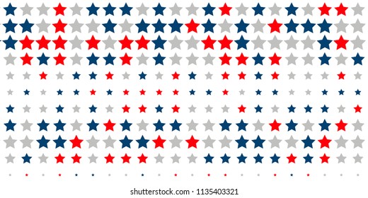4th of July. Abstract background of red, blue, white stars in the colors of the United States, the patriotic stars of America. Vector illustration.
