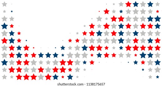 4th of July. Abstract background of red, blue, white stars in the colors of the United States, the patriotic stars of America. Vector illustration.