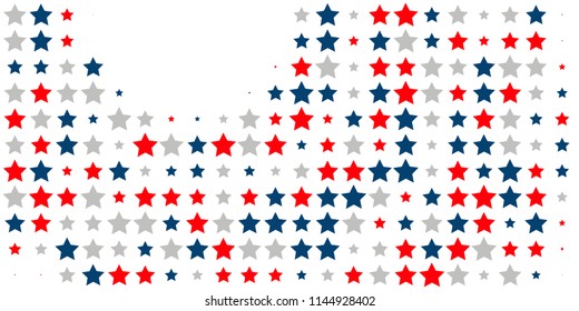 4th of July. Abstract background of red, blue, white stars in the colors of the United States, the patriotic stars of America. Vector illustration.