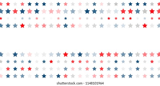 4th of July. Abstract background of red, blue, white stars in the colors of the United States, the patriotic stars of America. Vector illustration.