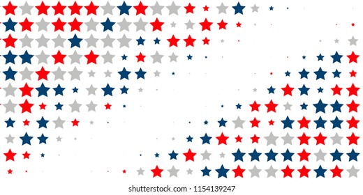 4th of July. Abstract background of red, blue, white stars in the colors of the United States, the patriotic stars of America. Vector illustration.