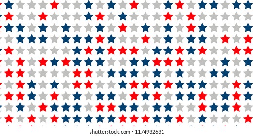 4th of July. Abstract background of red, blue, white stars in the colors of the United States, the patriotic stars of America. Vector illustration.
