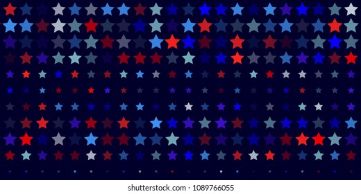 4th of July. Abstract dark blue background from red, blue, white stars in the colors of the United States, the patriotic stars of America. Vector illustration.