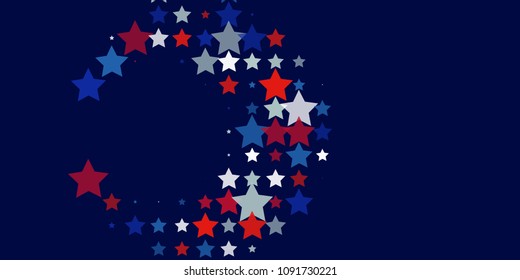 4th of July. Abstract dark blue background from red, blue, white stars in the colors of the United States, the patriotic stars of America. Vector illustration.