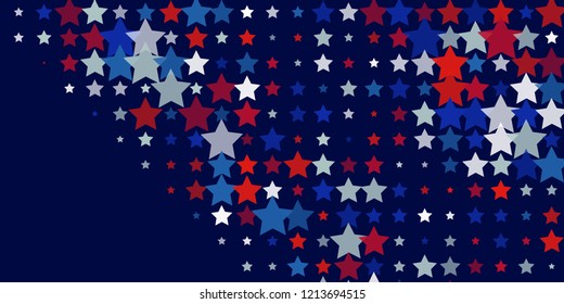 4th of July. Abstract dark blue background from red, blue, white stars in the colors of the United States, the patriotic stars of America. Vector illustration.