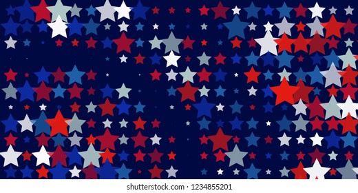 4th of July. Abstract dark blue background from red, blue, white stars in the colors of the United States, the patriotic stars of America. Vector illustration.
