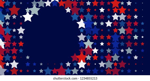 4th of July. Abstract dark blue background from red, blue, white stars in the colors of the United States, the patriotic stars of America. Vector illustration.