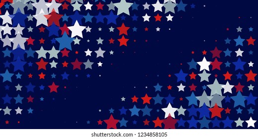 4th of July. Abstract dark blue background from red, blue, white stars in the colors of the United States, the patriotic stars of America. Vector illustration.