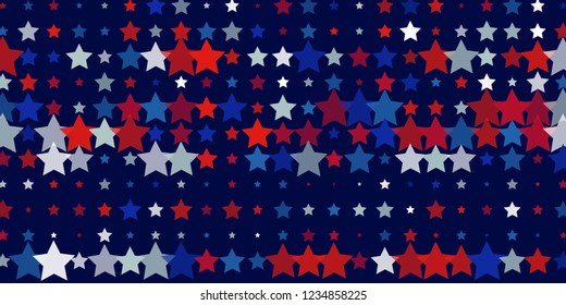 4th of July. Abstract dark blue background from red, blue, white stars in the colors of the United States, the patriotic stars of America. Vector illustration.