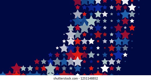 4th of July. Abstract dark blue background from red, blue, white stars in the colors of the United States, the patriotic stars of America. Vector illustration.