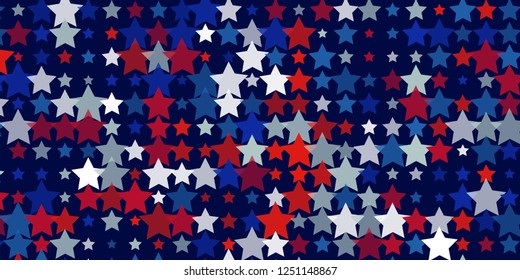 4th of July. Abstract dark blue background from red, blue, white stars in the colors of the United States, the patriotic stars of America. Vector illustration.