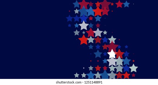 4th of July. Abstract dark blue background from red, blue, white stars in the colors of the United States, the patriotic stars of America. Vector illustration.