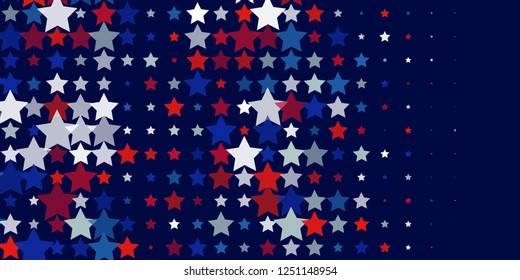 4th of July. Abstract dark blue background from red, blue, white stars in the colors of the United States, the patriotic stars of America. Vector illustration.