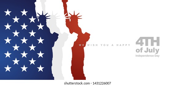 4th of July abstract flag Statue of Liberty blue white red banner