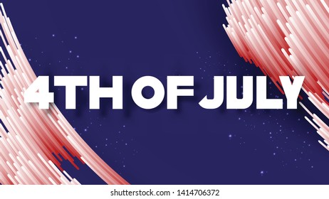 4th of July. Abstract gradient white and red stripes with shadow on gradient blue background and glitters star. Size ratio 1920x1080 px. EPS10, vector, illustration.