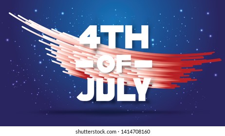 4th of July. Abstract gradient white and red stripes with shadow on gradient blue background and glitters star. Size ratio 1920x1080 px. EPS10, vector, illustration.