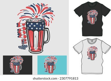 4th July of America, Celebrating with beer, The Ultimate Collection of Independence Day T-Shirt Designs, Celebrate 4th of July in Style