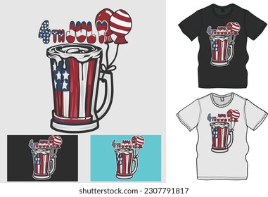 4th July of America, Celebrating with beer, The Ultimate Collection of Independence Day T-Shirt Designs, Celebrate 4th of July in Style