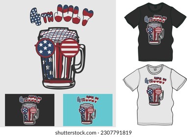 4th July of America, Celebrating with beer, The Ultimate Collection of Independence Day T-Shirt Designs, Celebrate 4th of July in Style