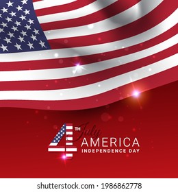 4th of July, America celebration of Independence day with red background, template design for banner, poster, web, and cover. Vector illustration