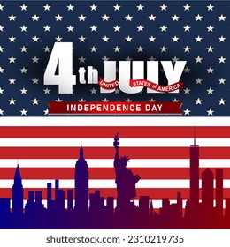 4th of july america independence day square banner for social media post with abstract gradient blue white and red background