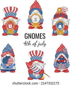 4. Juli Amerikanische Unabhängigkeit Gnome Charakter Digital Malerei Aquarell 