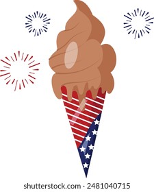 4th of July American custard ice cream cone concept, Gelato Waffle whipped cream Dessert vector color icon design, US Independence Day Sign, USA federal holiday symbol, Patriot Day Stock illustration