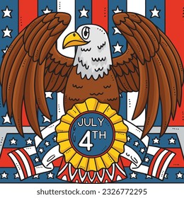 4 De Julio Caricatura De Color De La Cinta De Águila Estadounidense 