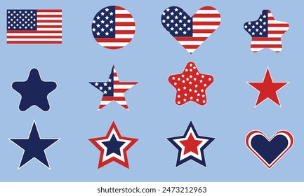 4 de julio Elementos americanos, Set de pegatinas para el Día de la Independencia de Estados Unidos.