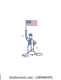 4th of July - American Flag with eagel Independence Day, Hand Drawn Sketch Vector illustration.
