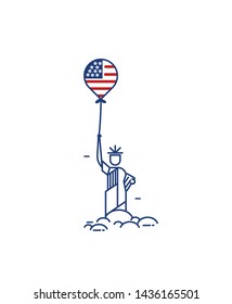 4th of July - American Flag with eagel Independence Day, Hand Drawn Sketch Vector illustration.