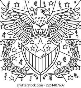4. Juli American Flag and Eagle Badge Coloring