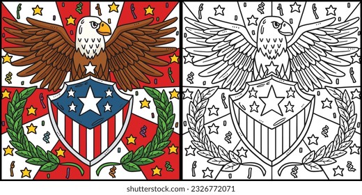 4th Of July American Flag Eagle Badge Illustration