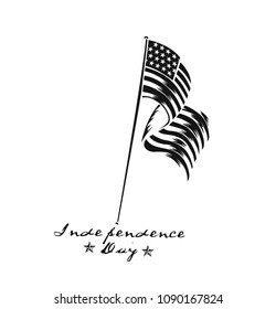 4th of July - American Flag Independence Day, Hand Drawn Sketch Vector illustration.