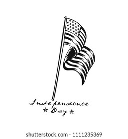 4th Of July - American Flag Independence Day, Hand Drawn Sketch Vector Illustration.