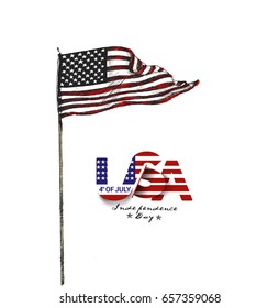 4th of July - American Flag Independence Day, Hand Drawn Sketch Vector illustration.