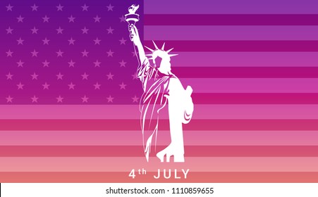 4th july with american flag and statue design and illustration. Template  and banner design illustration.