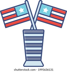 4th of July American Flags in a Pot Concept, Decorative Elements Vector Icon Design, US Independence Day Symbol, USA federal holiday Sign, Memorial or Patriot Day Stock illustration