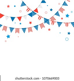 4th of July, American Independence Day celebration background with fireworks, banners, ribbons and color splashes. Concept design