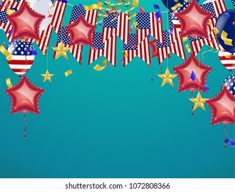 4th of July American Independence Day decorations on blue background