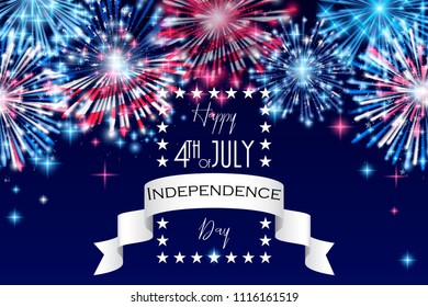 4th of July, American Independence Day celebration Flyer, Banner, Template or Invitation design with National Flag and Sparkling Fireworks.