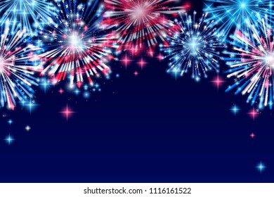 4th of July, American Independence Day celebration Flyer, Banner, Template or Invitation design with National Flag and Sparkling Fireworks.