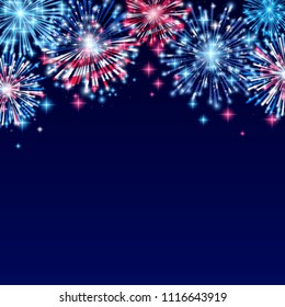 4th of July, American Independence Day celebration Flyer, Banner, Template or Invitation design with National Flag and Sparkling Fireworks.