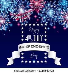 4th of July, American Independence Day celebration Flyer, Banner, Template or Invitation design with National Flag and Sparkling Fireworks.