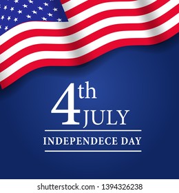 4th July american independence day with america flag with blue background square poster flyer banner